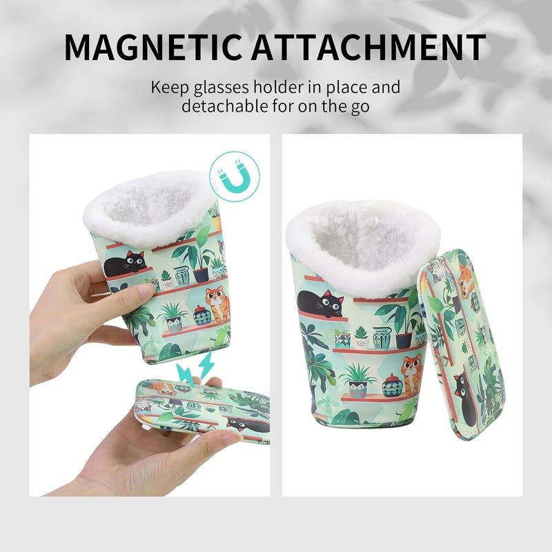 FlyingMage Store Plush Lined Eyeglasses Holder, Cute Magnetic PU Leather Glasses Stand Case for Women Men Kids - Image 3